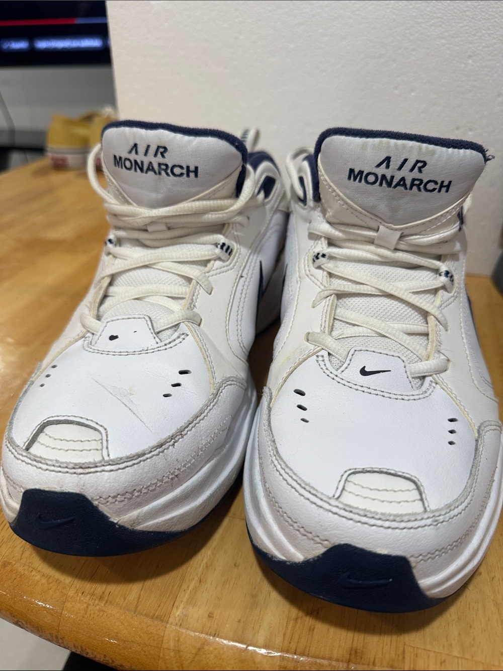 Nike Kids White and Navy Air Monarch Low-Top Sneakers